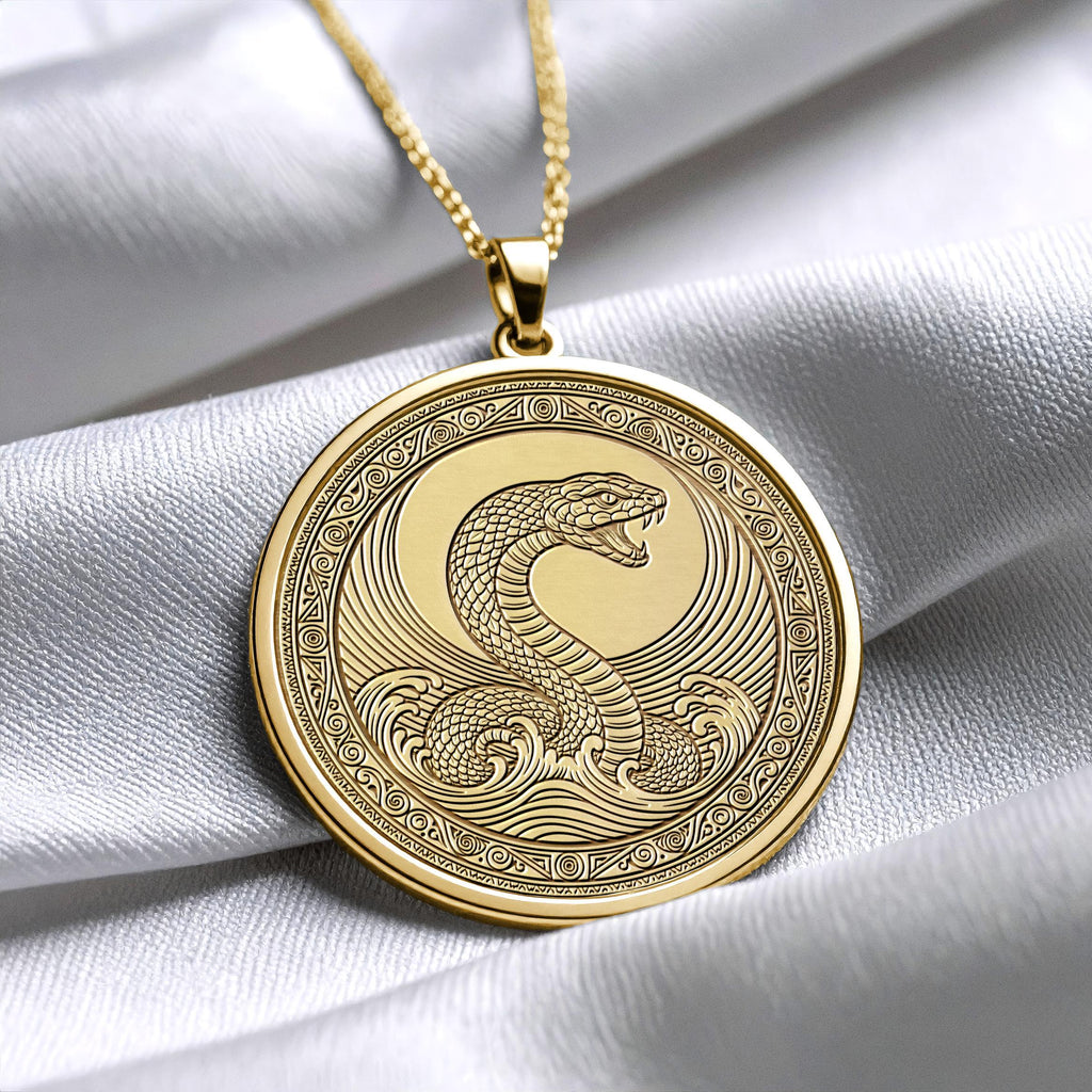 Jörmungandr Pendant : 14K Gold Norse Mythology Jewelry , Silver World Serpent Symbol Necklace