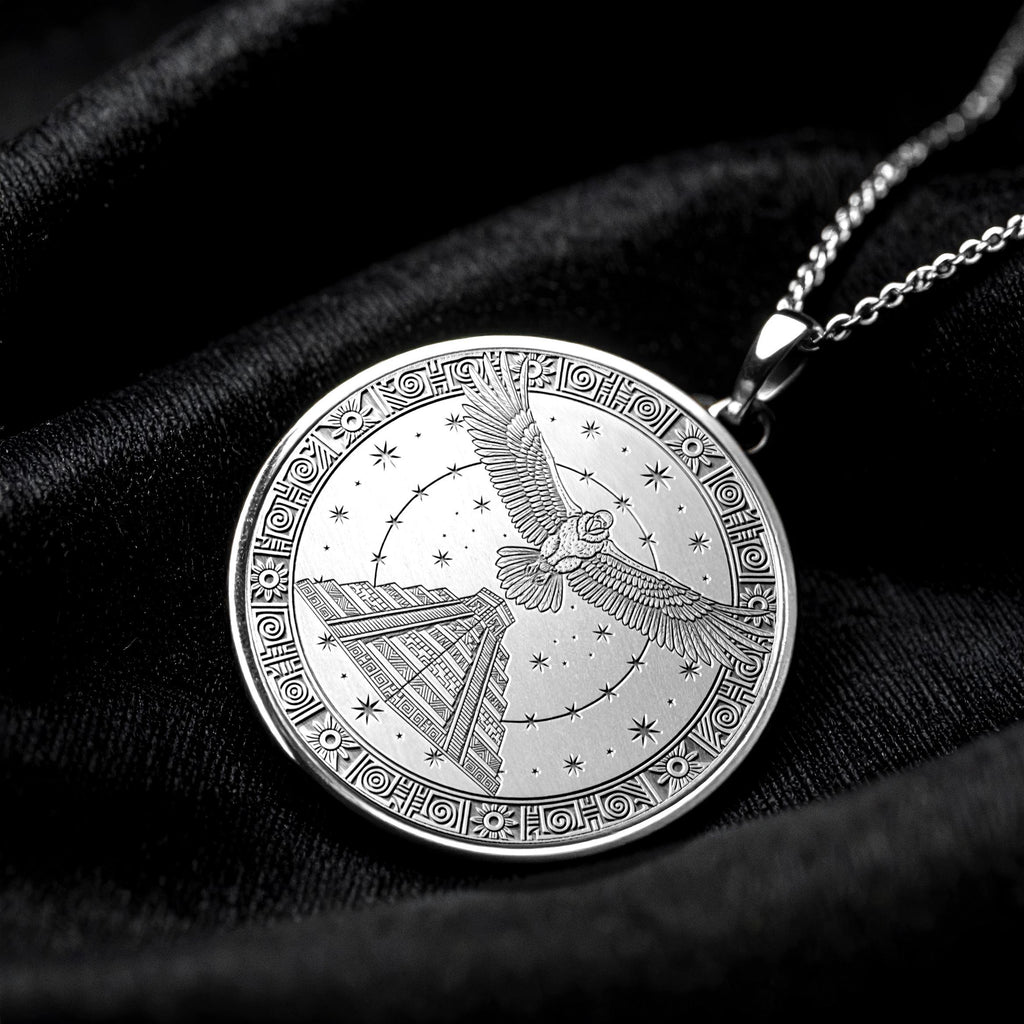 Eagle Aztec Pendant: Sterling Silver Mayan Symbol Necklace