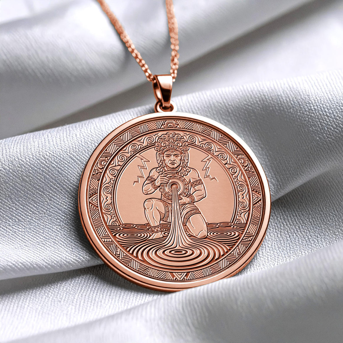 Tlaloc Pendant : Gold Aztec God Jewelry , Rain God Necklace