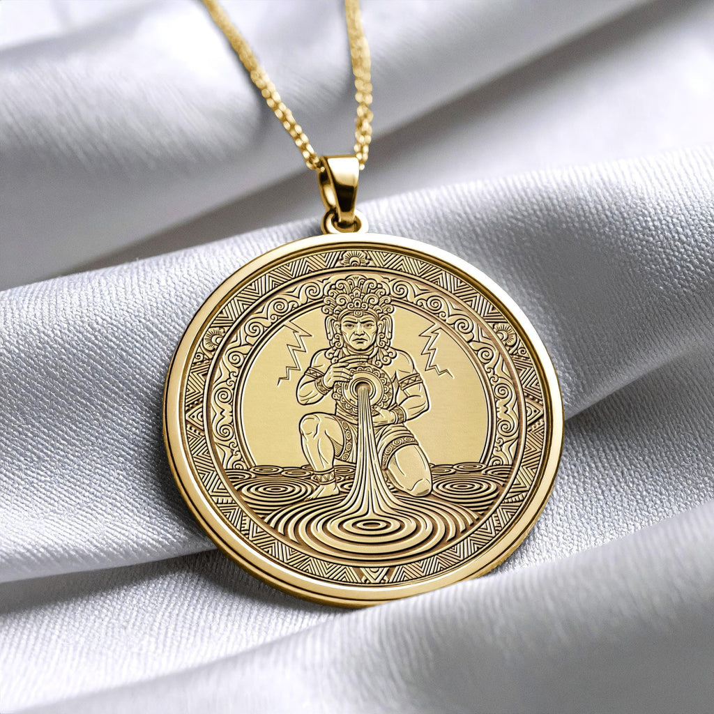Tlaloc Pendant : Gold Aztec God Jewelry , Rain God Necklace