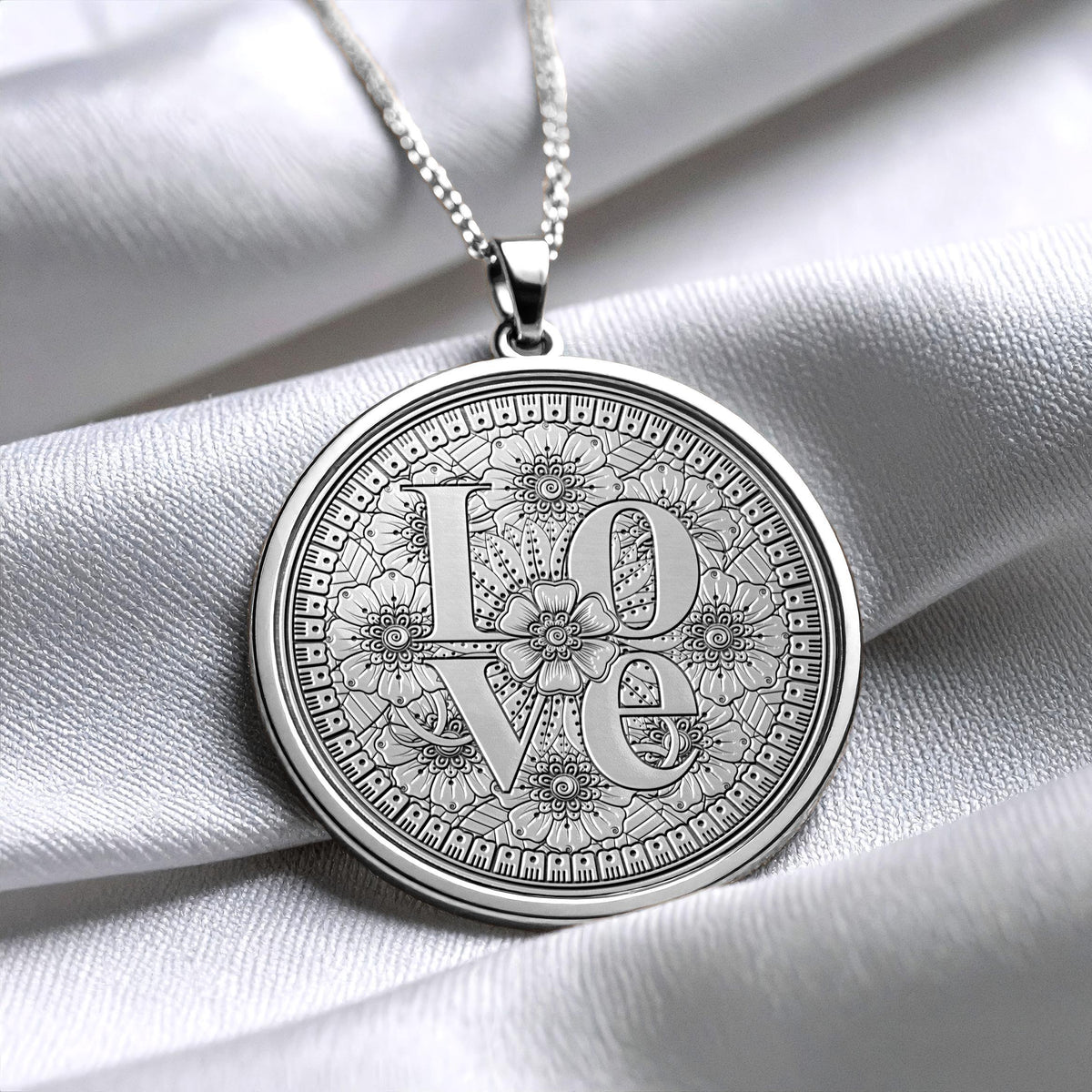Gold Love Mandala Pendant Necklace – Floral Coin Medallion Jewelry