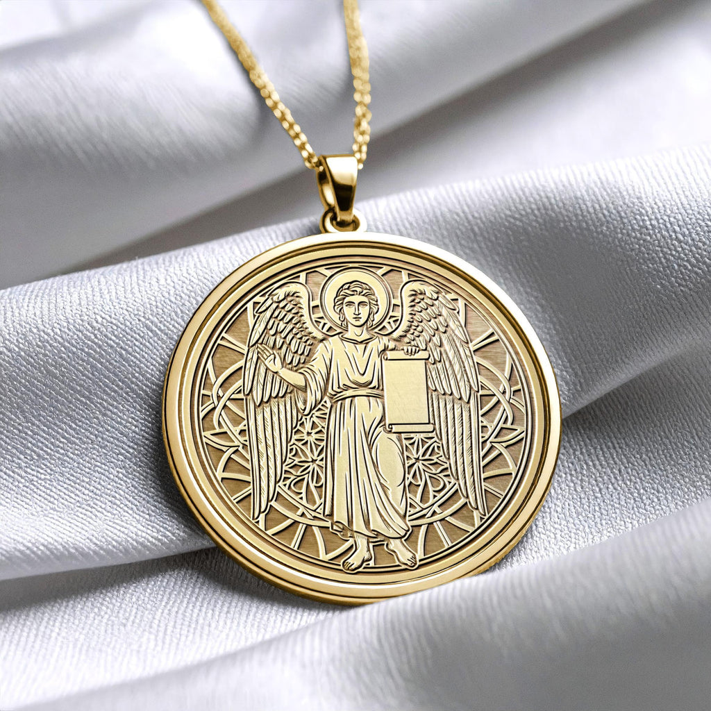 Archangel Gabriel Necklace, Mother's Day Religious Gift, Wedding Gift, 14K Gold Protection Jewelry