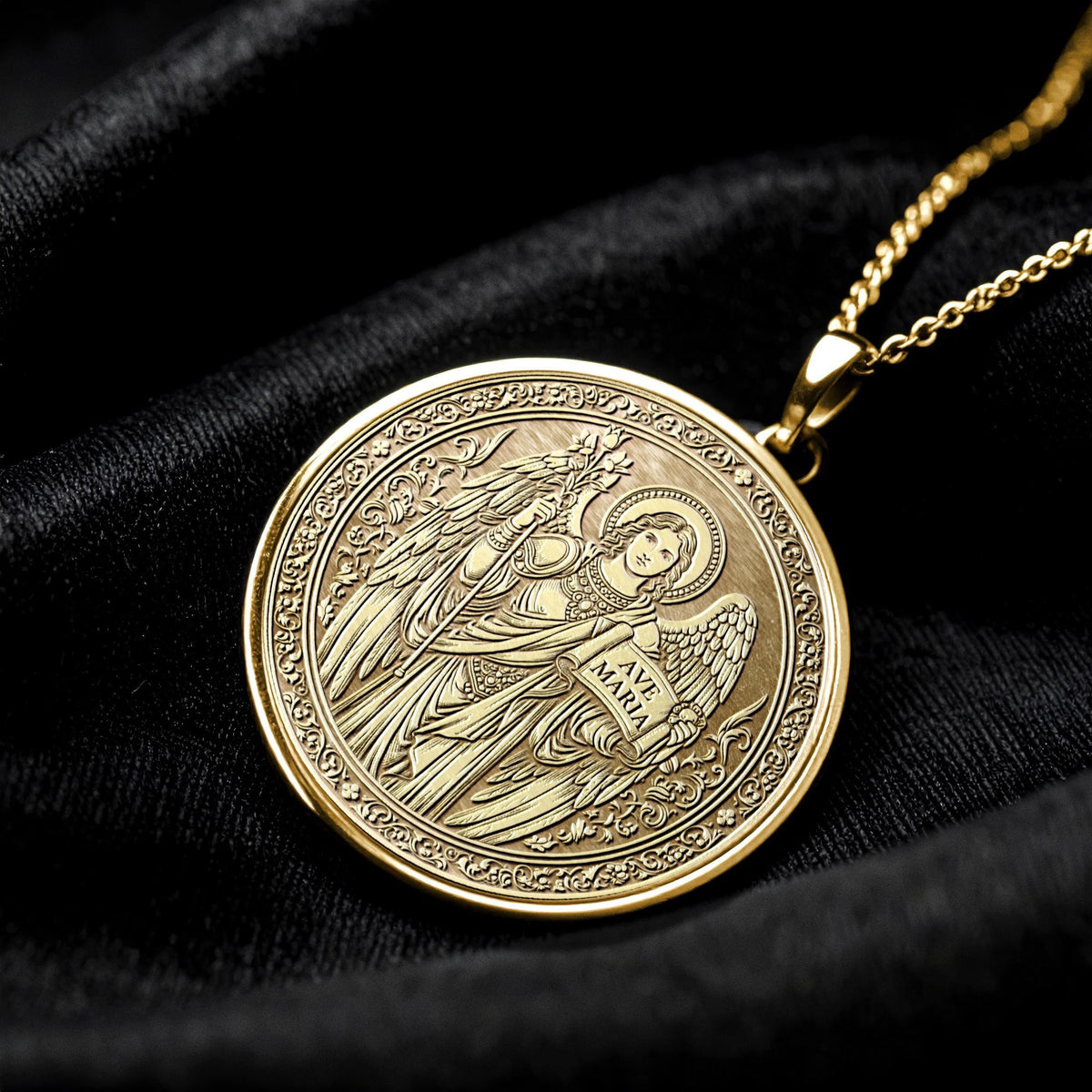 14k Solid Gold Gabriel Necklace, Silver Archangel Medallion , Guardian Jewelry