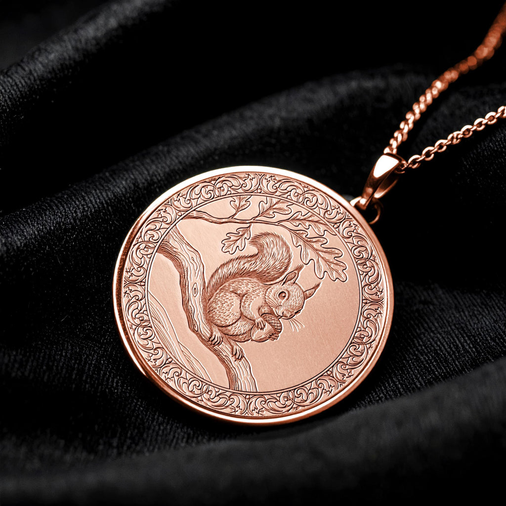 Squirrel Necklace - Forest Animal Medallion, Sterling Silver or Gold Charm 207