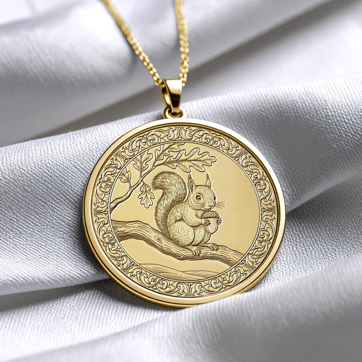 Squirrel Necklace - Forest Animal Medallion, Sterling Silver or Gold Charm 207