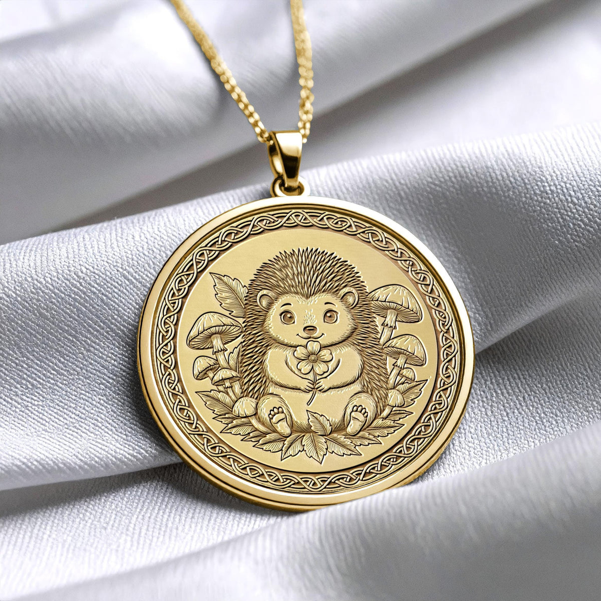 Hedgehog Necklace – Celtic Woodland Animal Medallion, Nature Jewelry