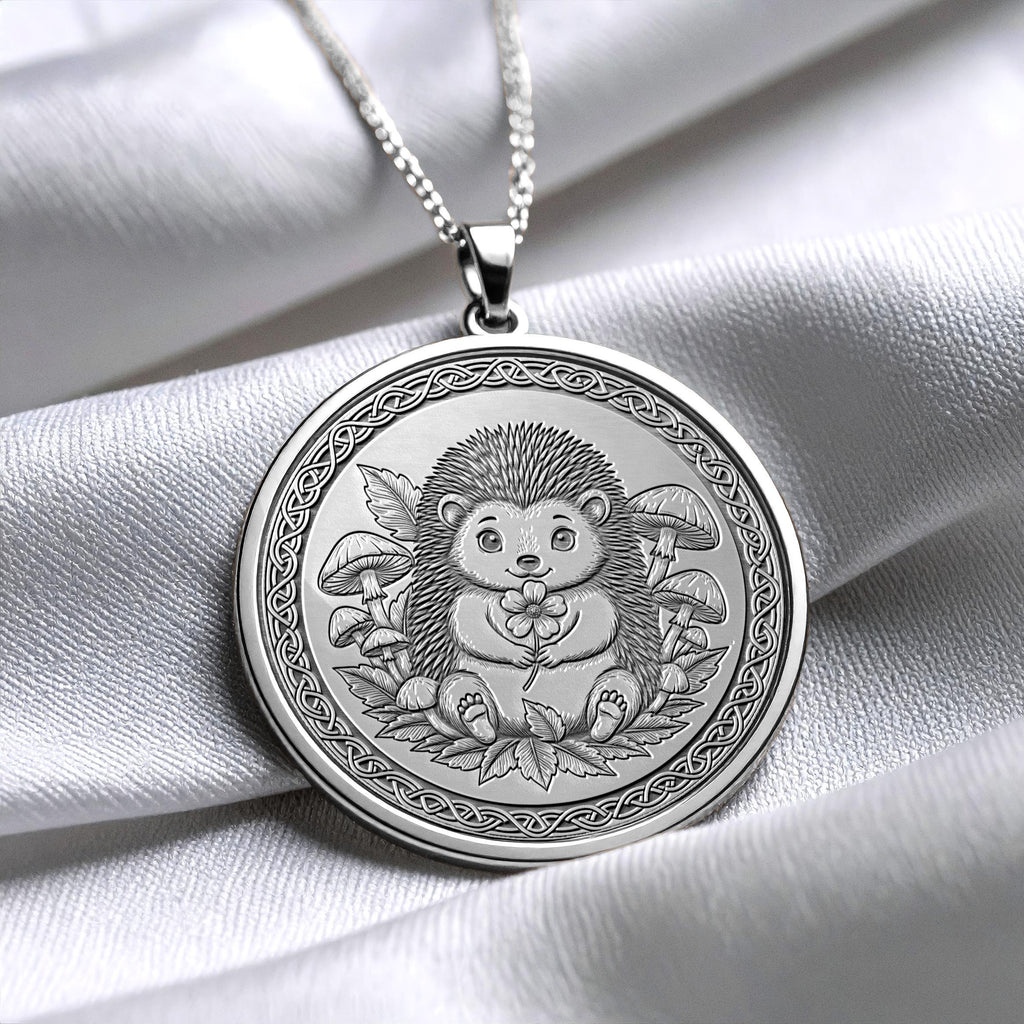 Hedgehog Necklace – Celtic Woodland Animal Medallion, Nature Jewelry
