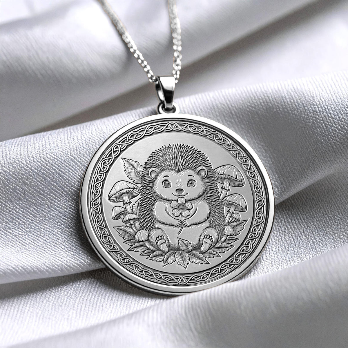 Hedgehog Necklace – Celtic Woodland Animal Medallion, Nature Jewelry