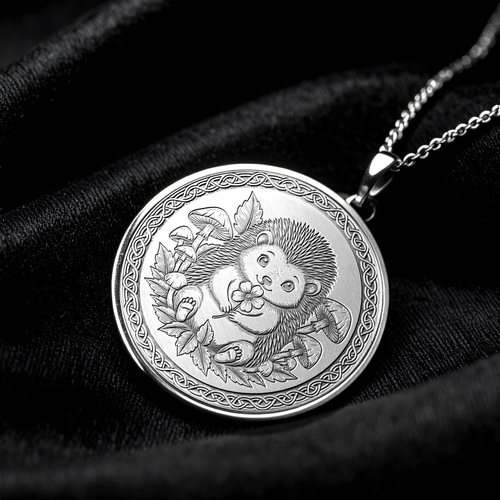Hedgehog Necklace – Celtic Woodland Animal Medallion, Nature Jewelry