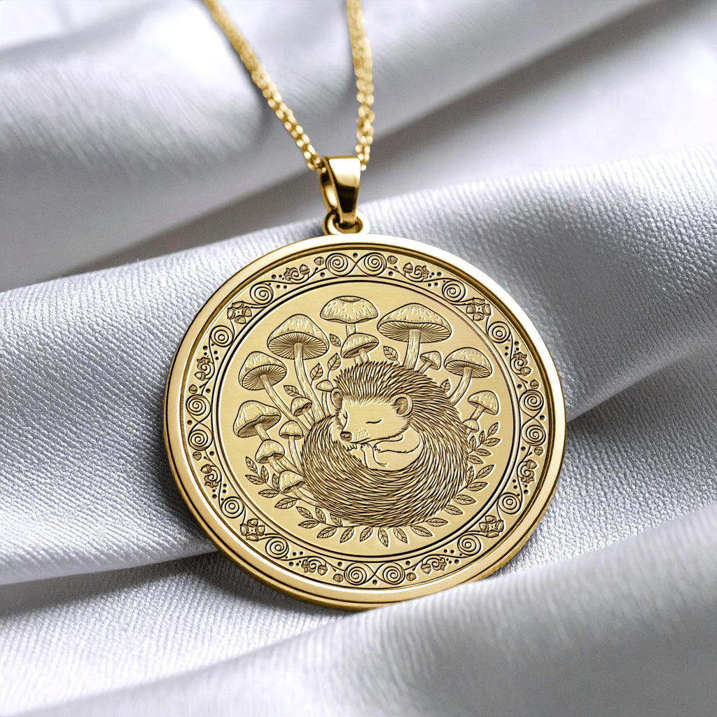 Hedgehog Medallion Necklace – Woodland Animal Charm, Nature Jewelry