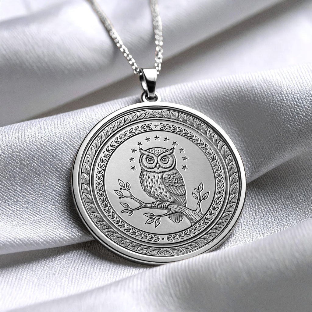 Athena Owl Medallion Necklace – Greek Mythology Coin Pendant