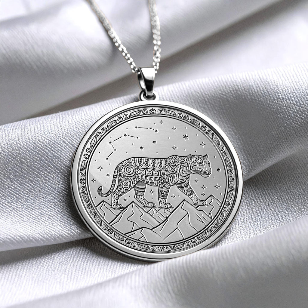 Aztec Jaguar Coin Pendant – Sterling Silver or Gold Totem Necklace
