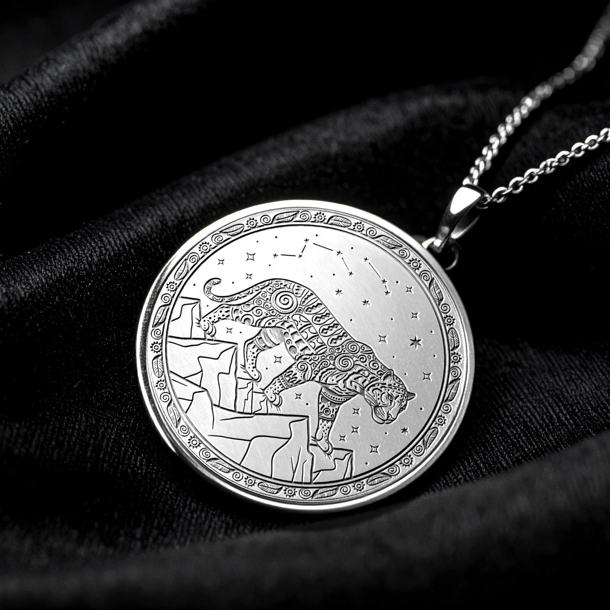 Aztec Jaguar Coin Pendant – Sterling Silver or Gold Totem Necklace