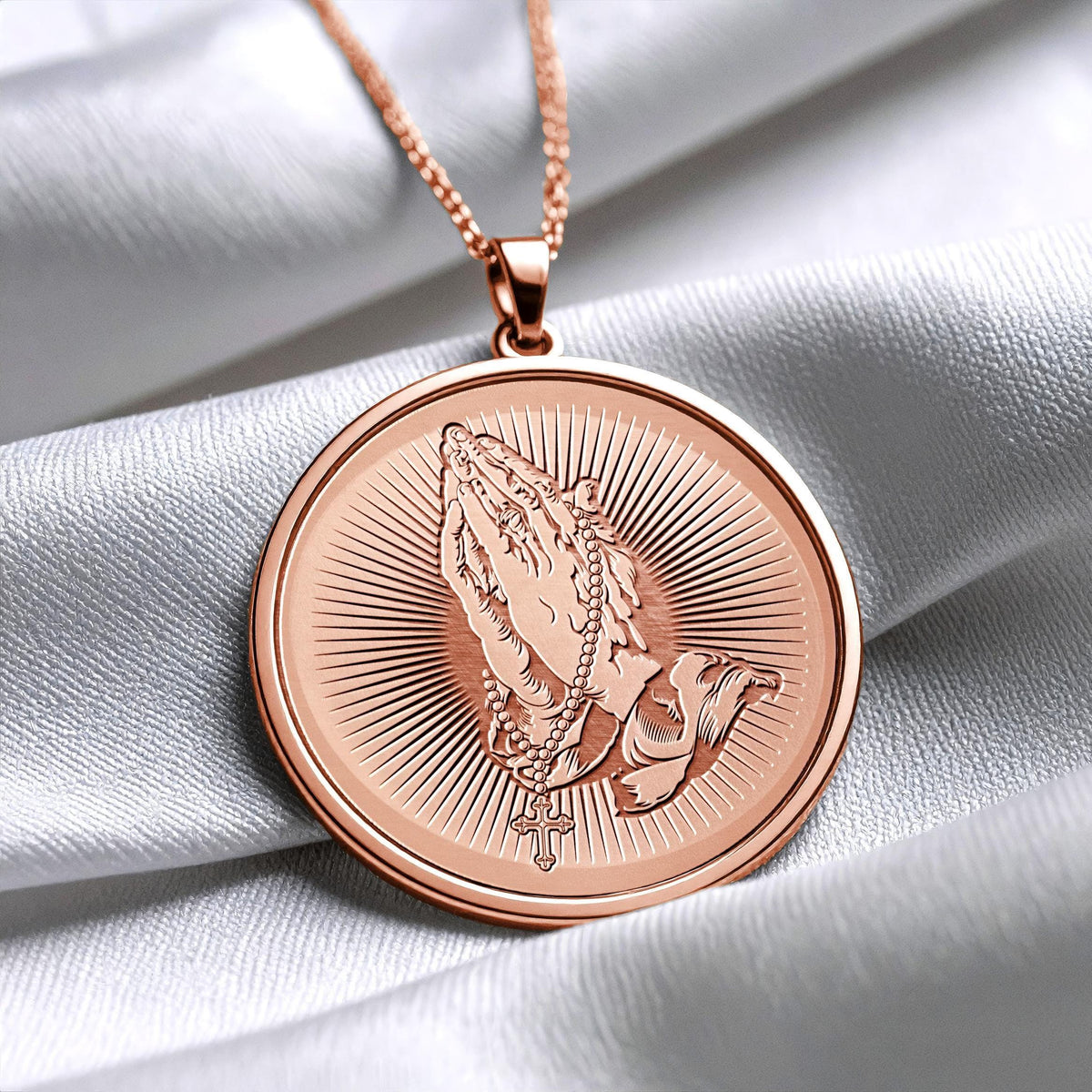 Prayer Hand Pendant – Miraculous Medal & Dainty Gold Cross Jewelry