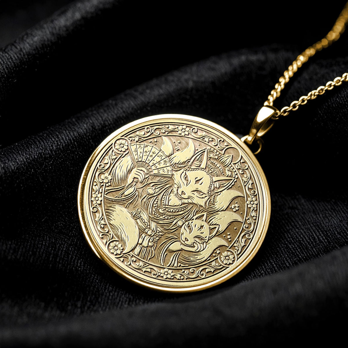 Kitsune Necklace - Gold Gumiho Pendant, Asian Mythology Talisman