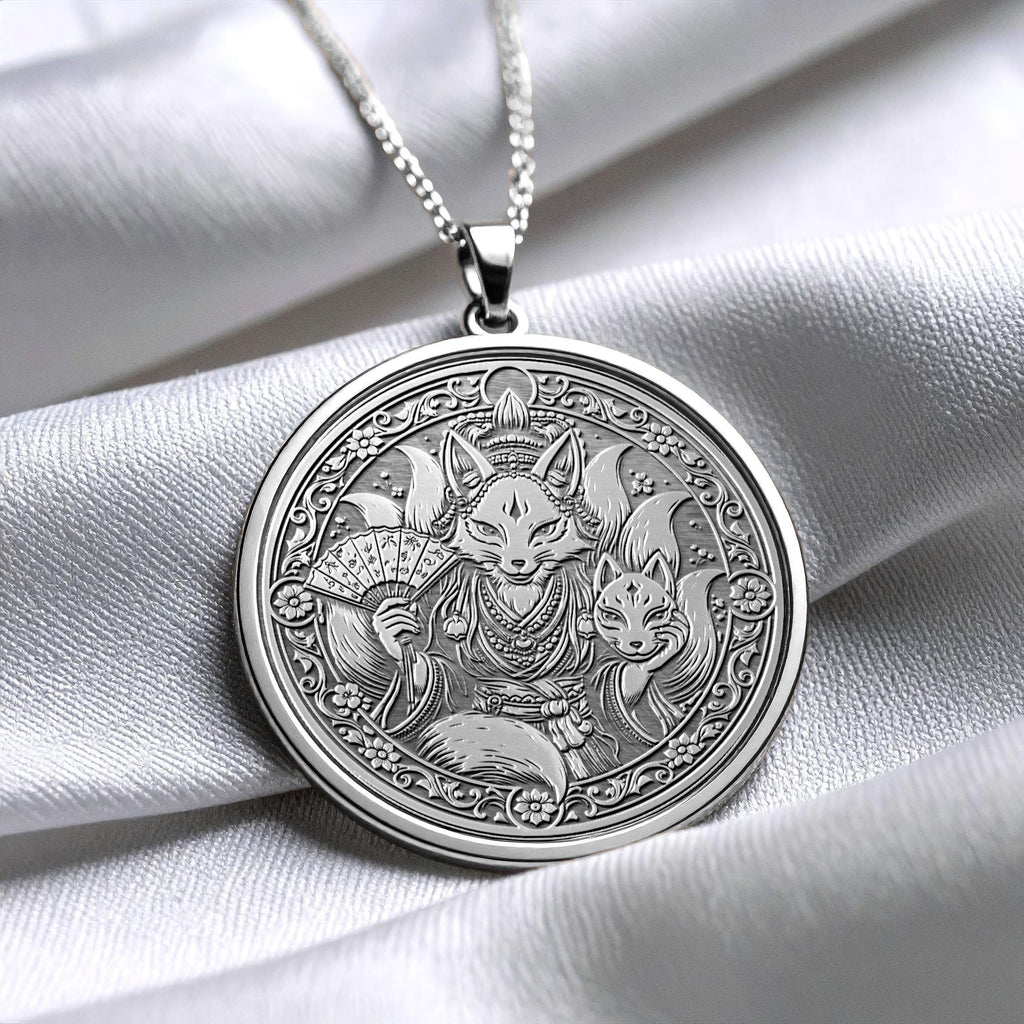 Kitsune Necklace - Gold Gumiho Pendant, Asian Mythology Talisman