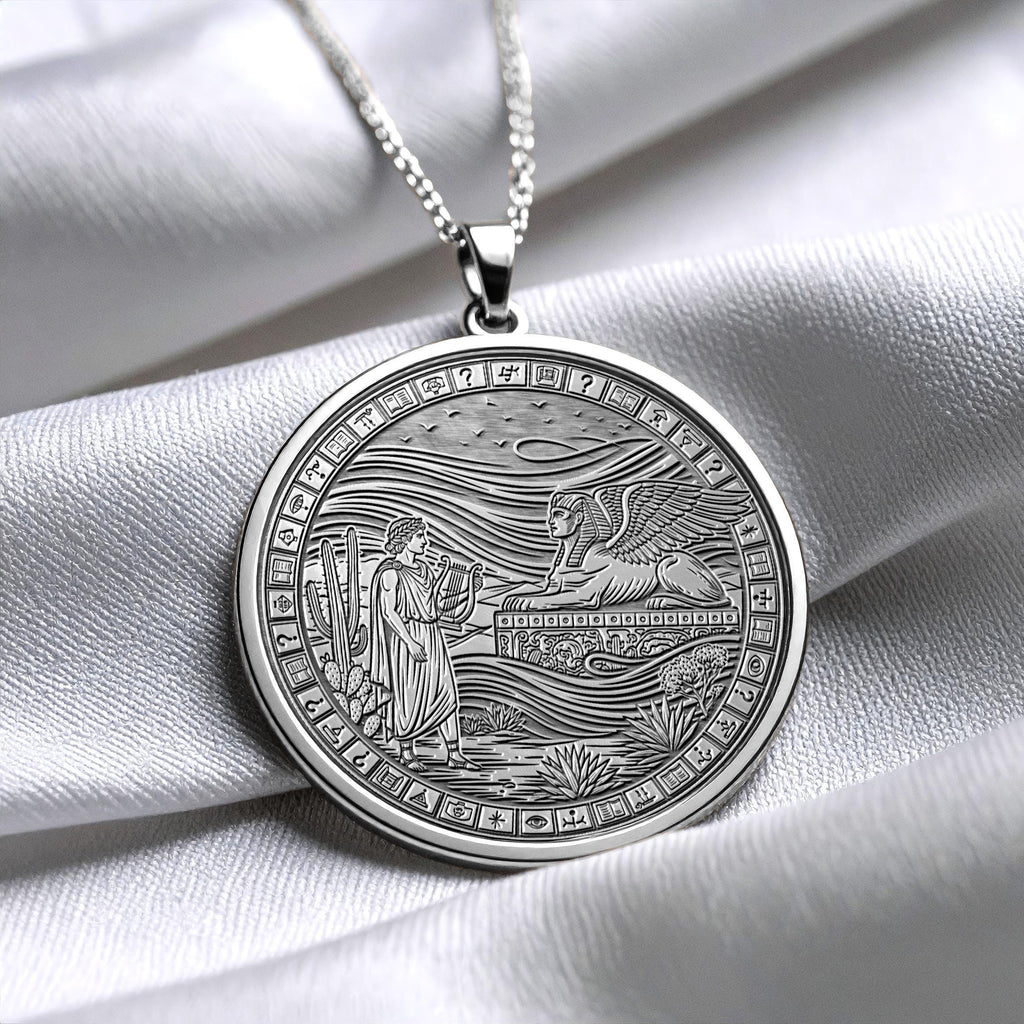 Apollo Sun God Necklace with Sphinx Medallion