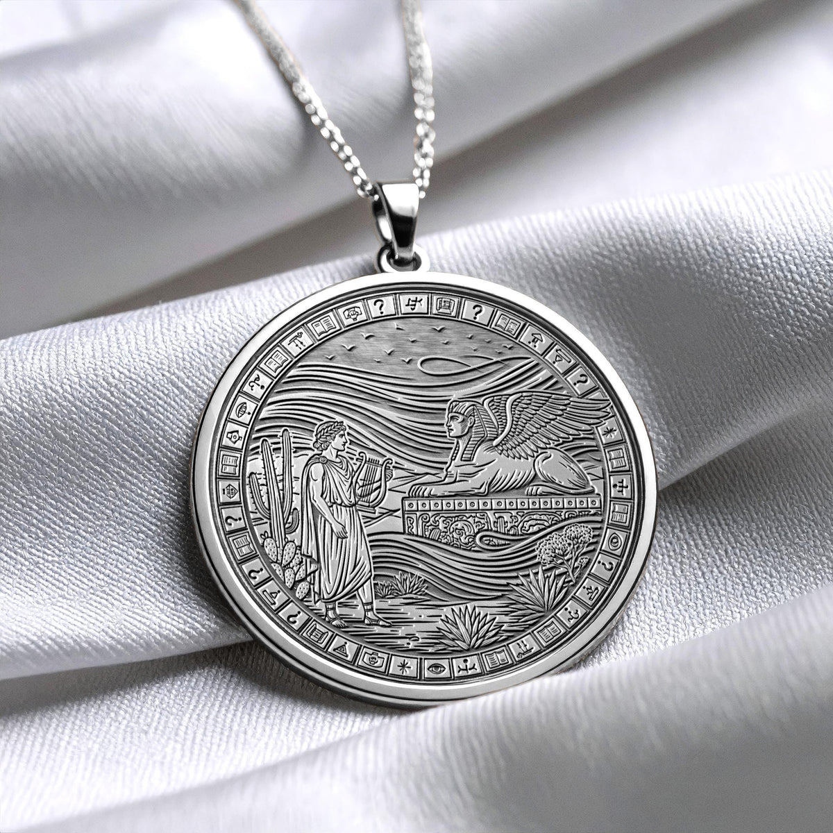 Apollo Sun God Necklace with Sphinx Medallion