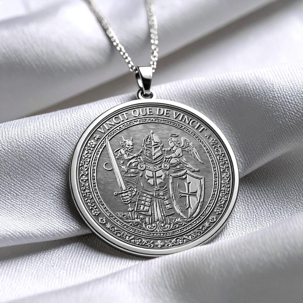 Latin Motto Vincit Qui Se Vincit Self Mastery Necklace