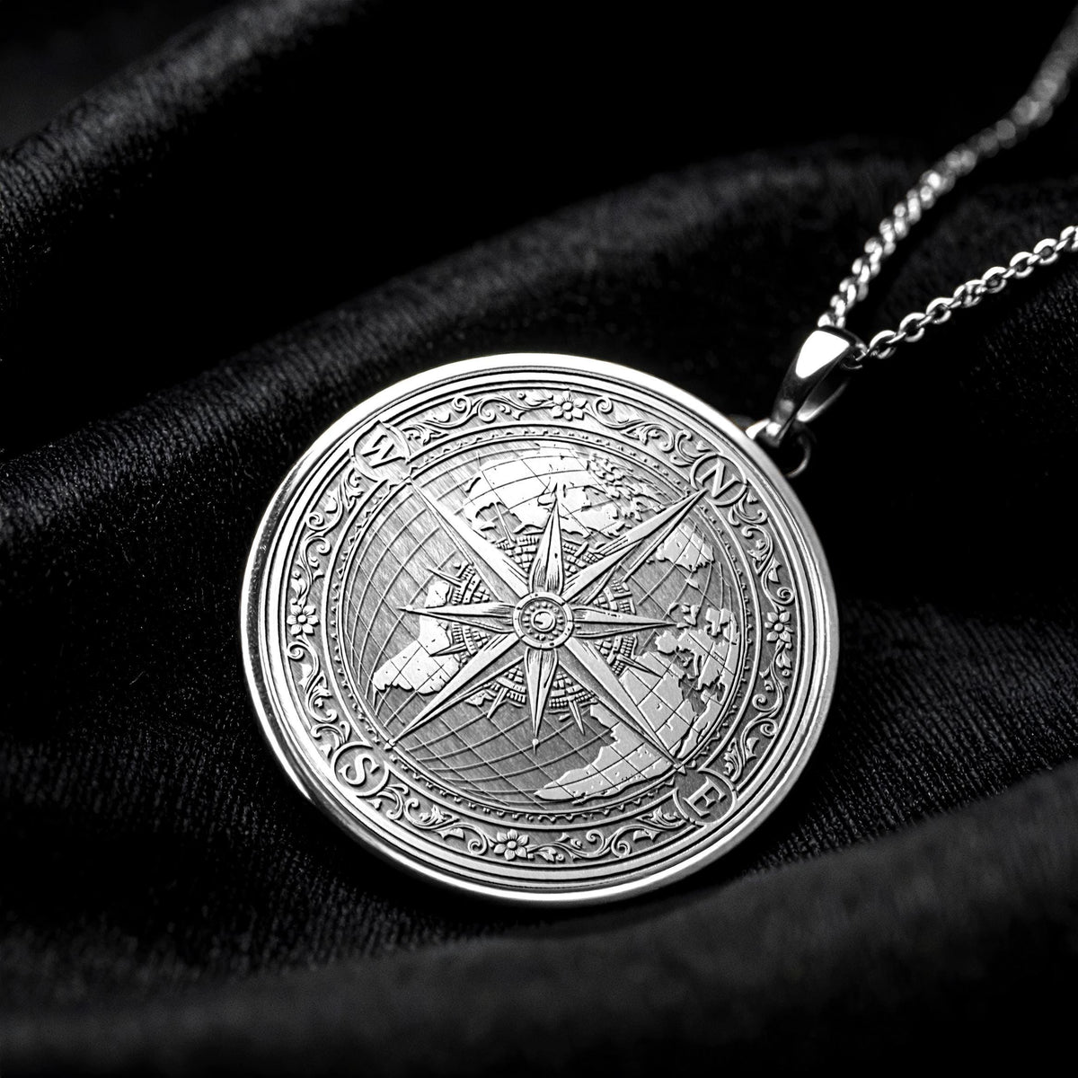 World Map Compass Necklace – 14K Gold Travel Pendant