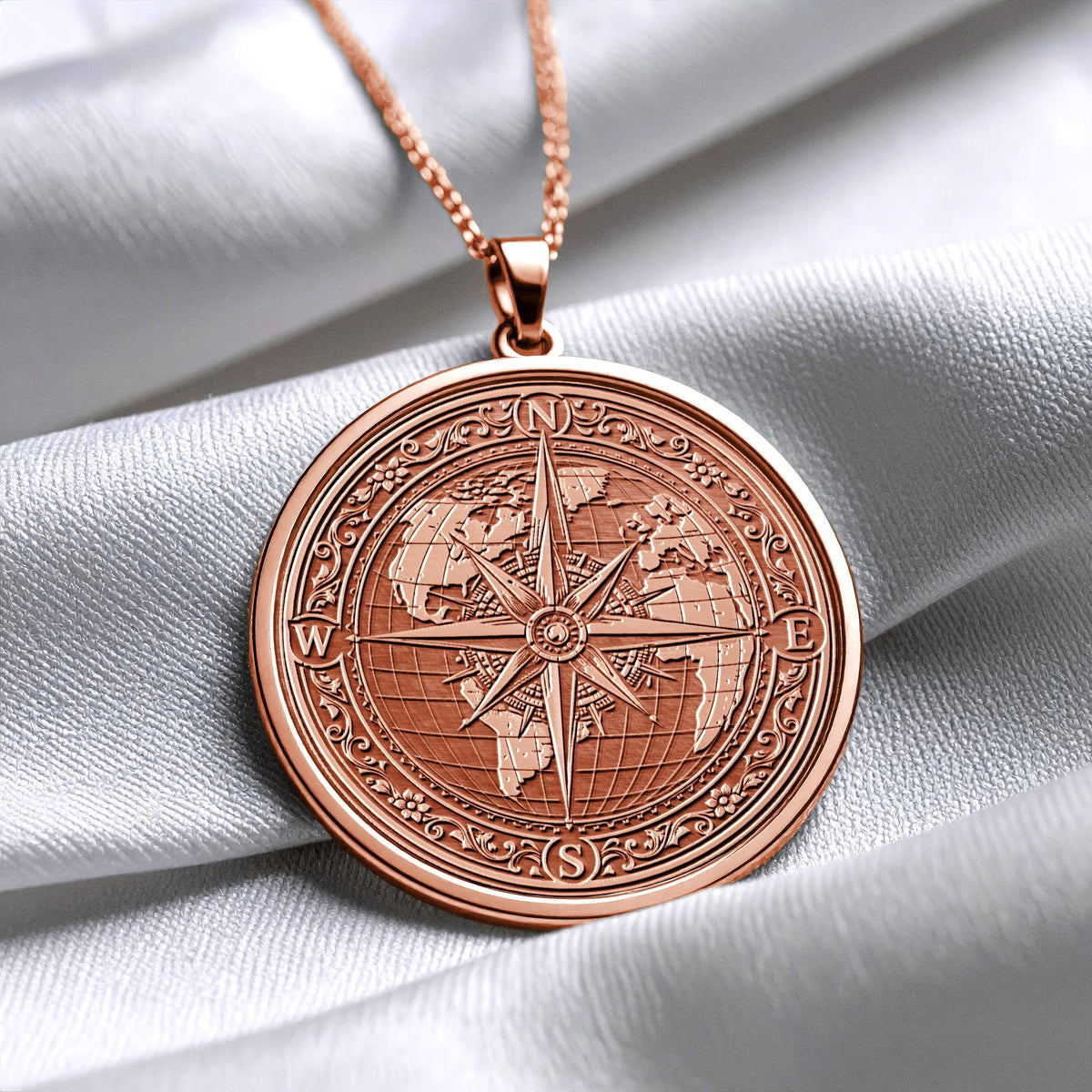 World Map Compass Necklace – 14K Gold Travel Pendant
