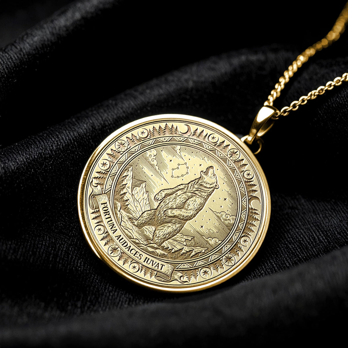 Fortuna Audaces Iuvat Pendant: Bear Necklace, Latin Motto Amulet