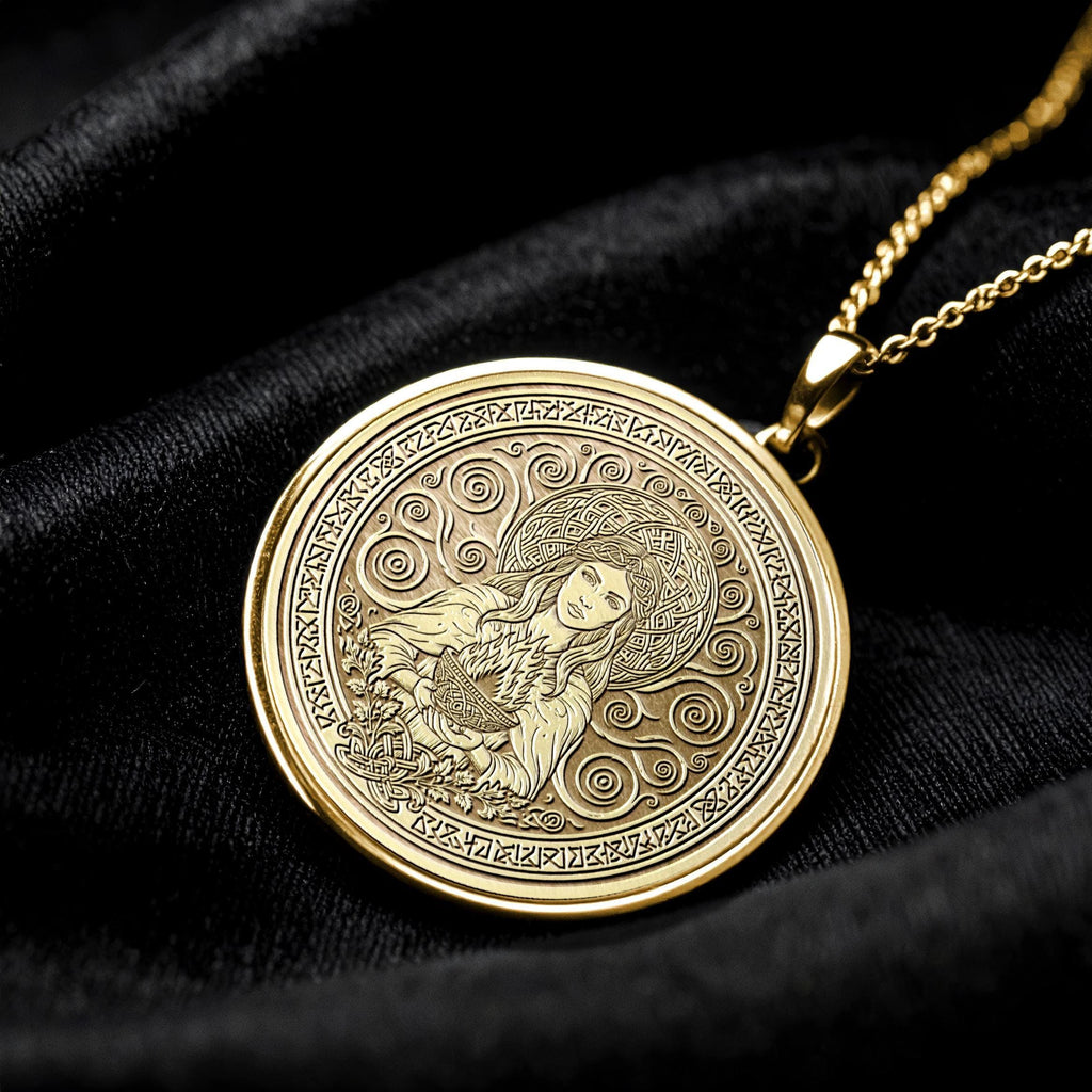 Celtic Goddess Brighid Necklace , Inspiration and Healing Medallion , Sacred Fire Pendant
