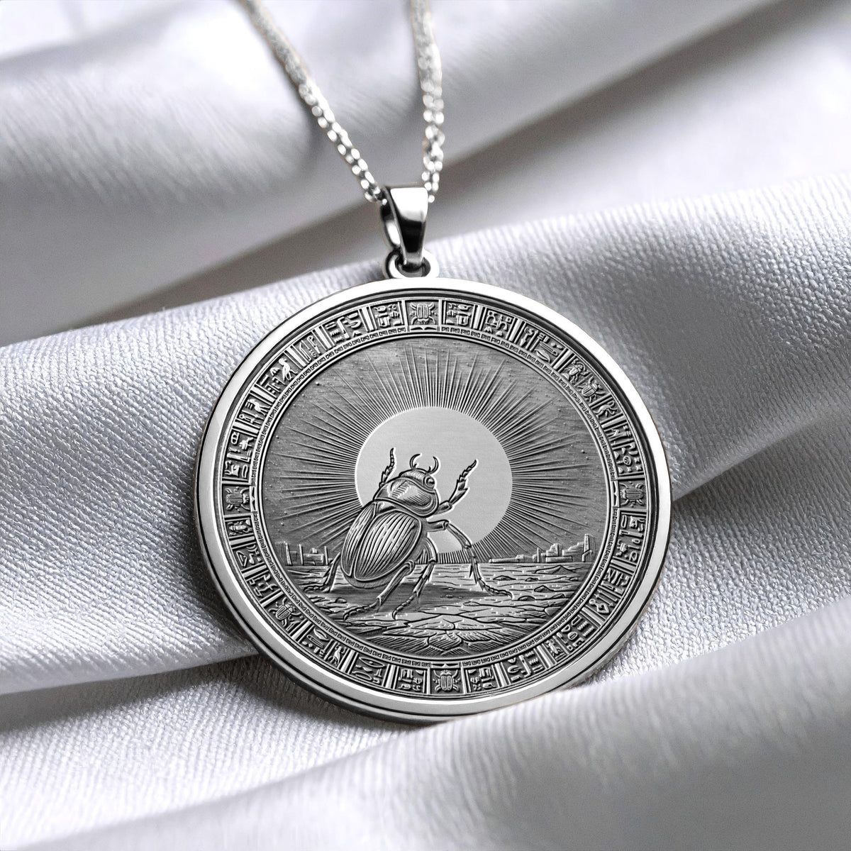 Ancient Egyptian Khepri Necklace : Silver Rebirth Medallion