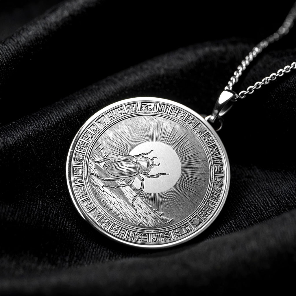 Ancient Egyptian Khepri Necklace : Silver Rebirth Medallion
