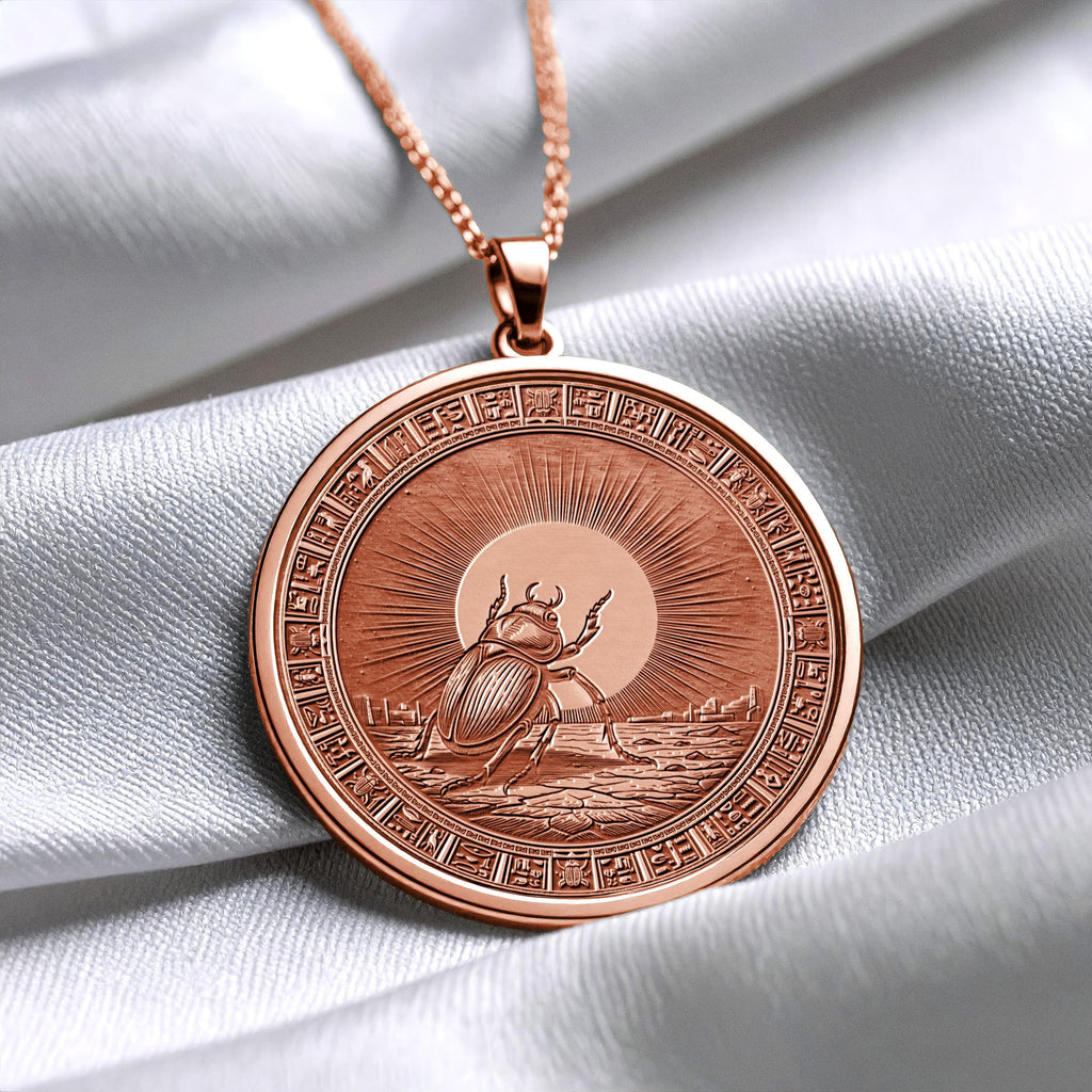 Ancient Egyptian Khepri Necklace : Silver Rebirth Medallion