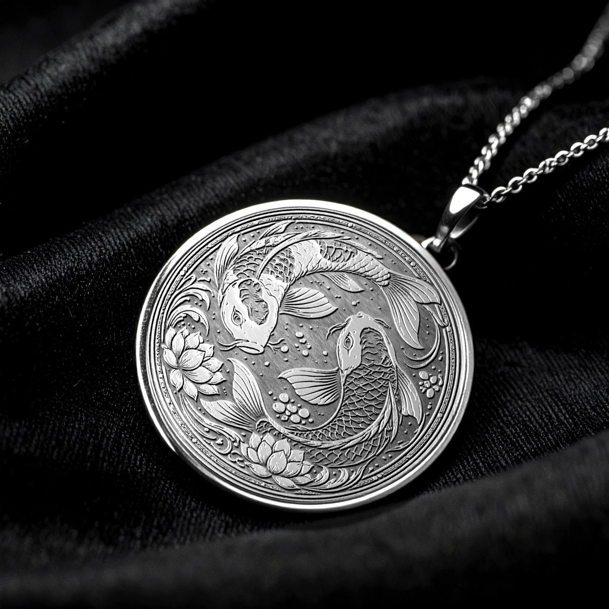 Koi Fish Yin Yang Pendant - Necklace for Good Fortune and Harmony