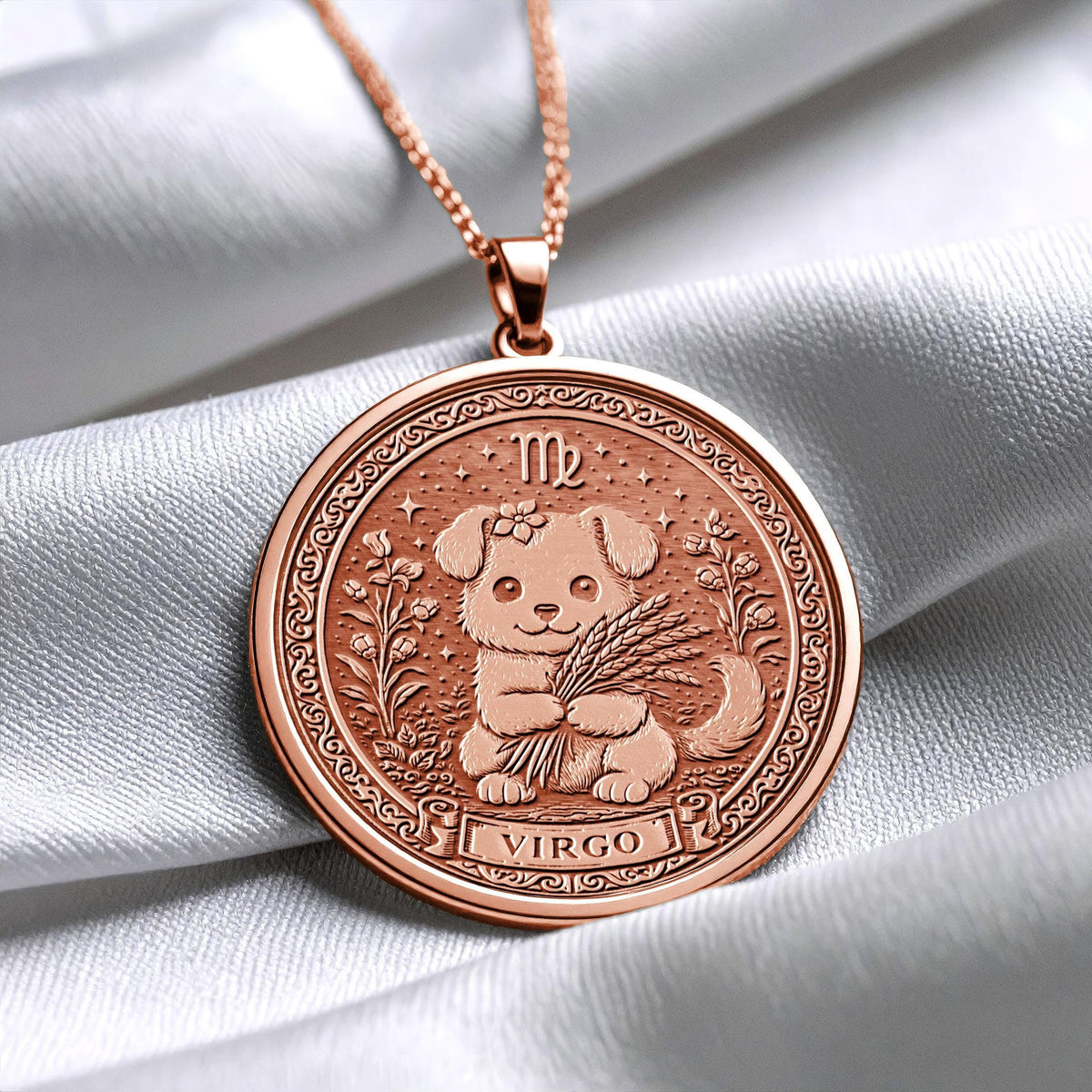 Dog Virgo Pendant – 14k Gold Plated Sterling Silver Zodiac Necklace
