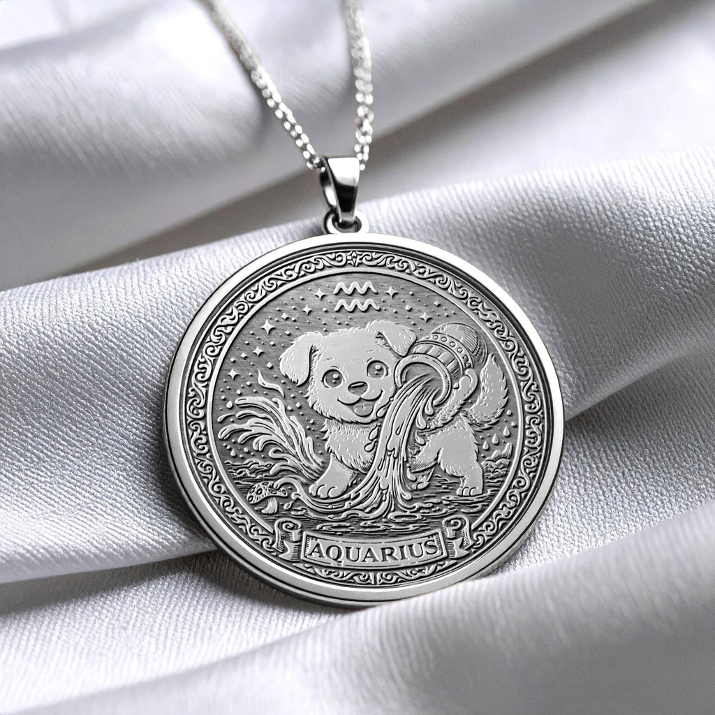 Aquarius Dog Charm Necklace – Zodiac Pendant, Gift for Her