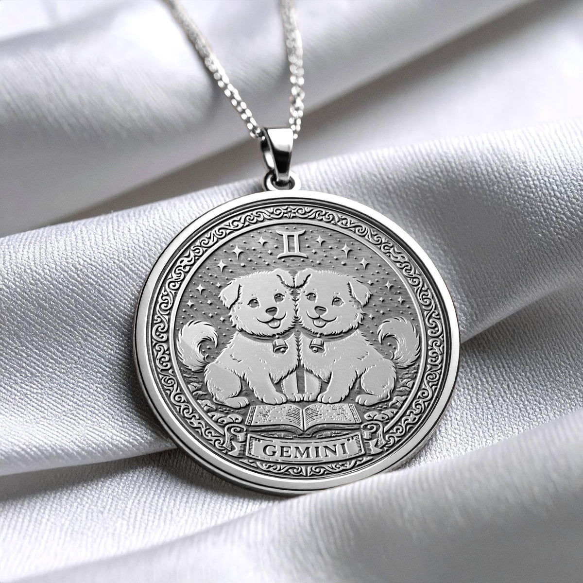 Gemini Zodiac Dog Charm Necklace – 925 Sterling Silver, Gold Plated