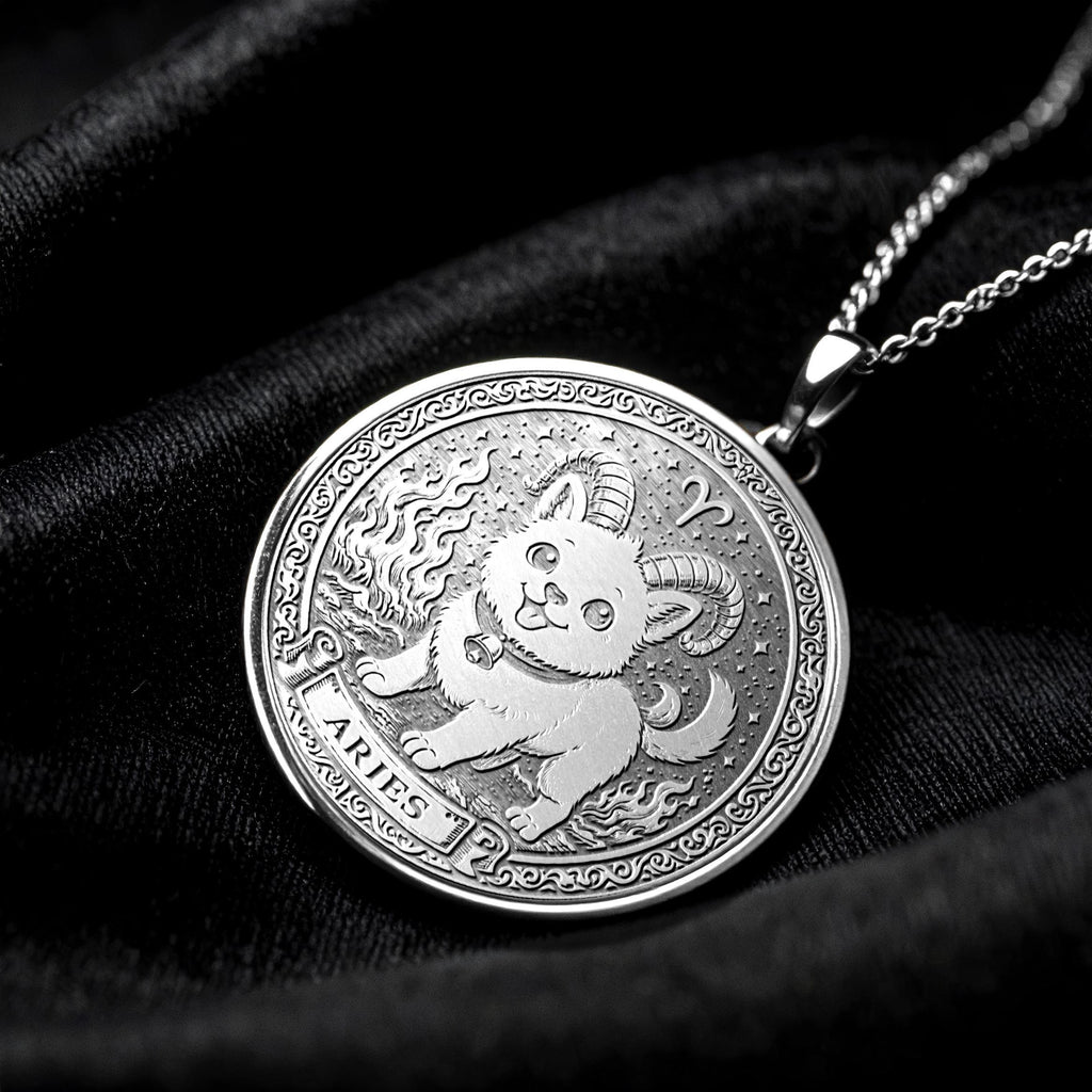 Aries Zodiac Pendant – Fire Sign Necklace with Dog