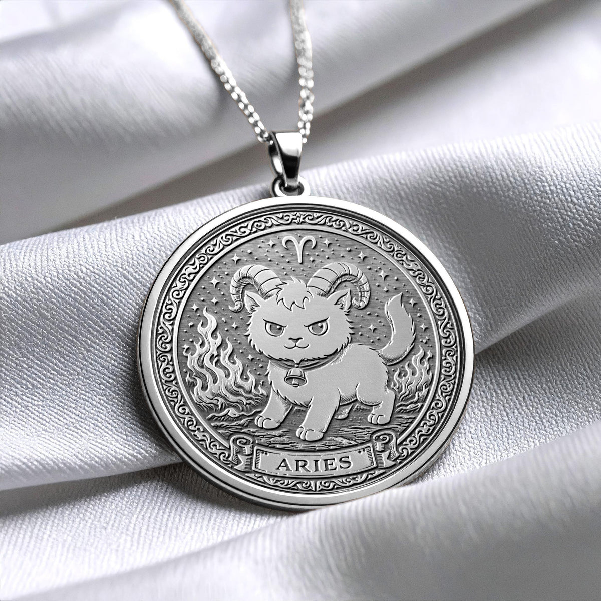 Aries Zodiac Cat Pendant Necklace - Sterling Silver, Gold Options