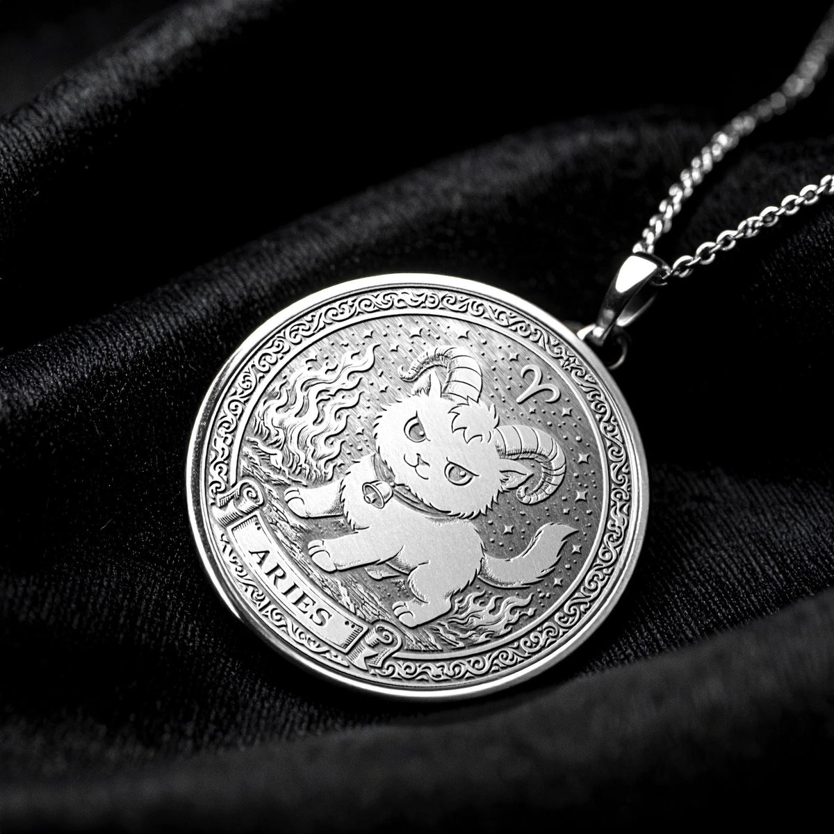 Aries Zodiac Cat Pendant Necklace - Sterling Silver, Gold Options