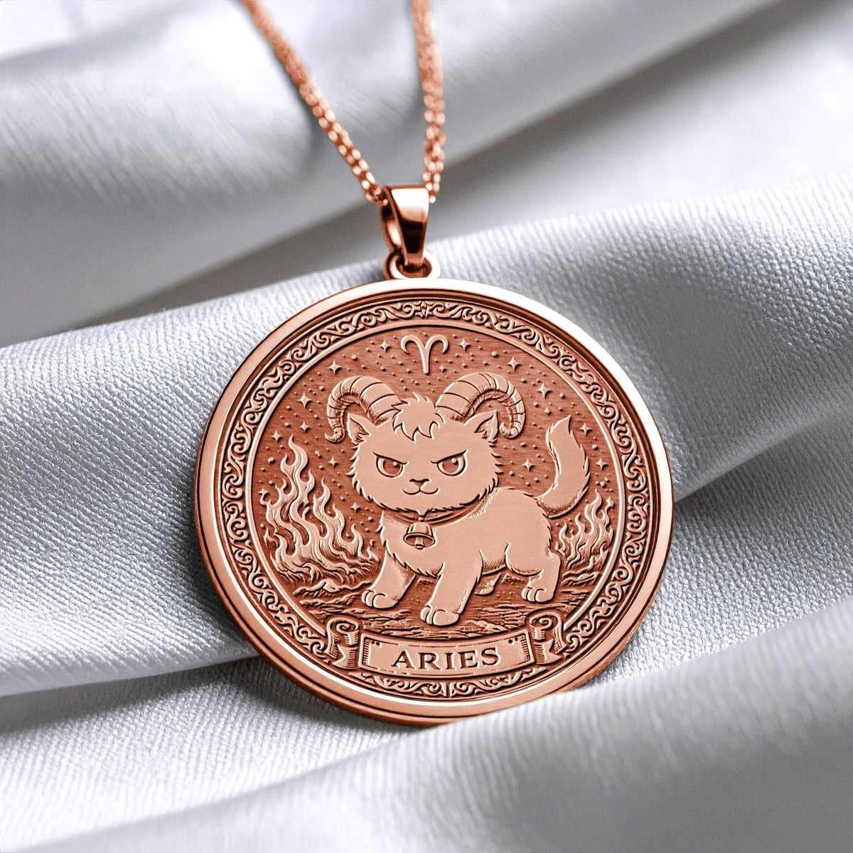 Aries Zodiac Cat Pendant Necklace - Sterling Silver, Gold Options