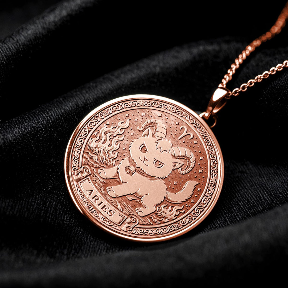 Aries Zodiac Cat Pendant Necklace - Sterling Silver, Gold Options