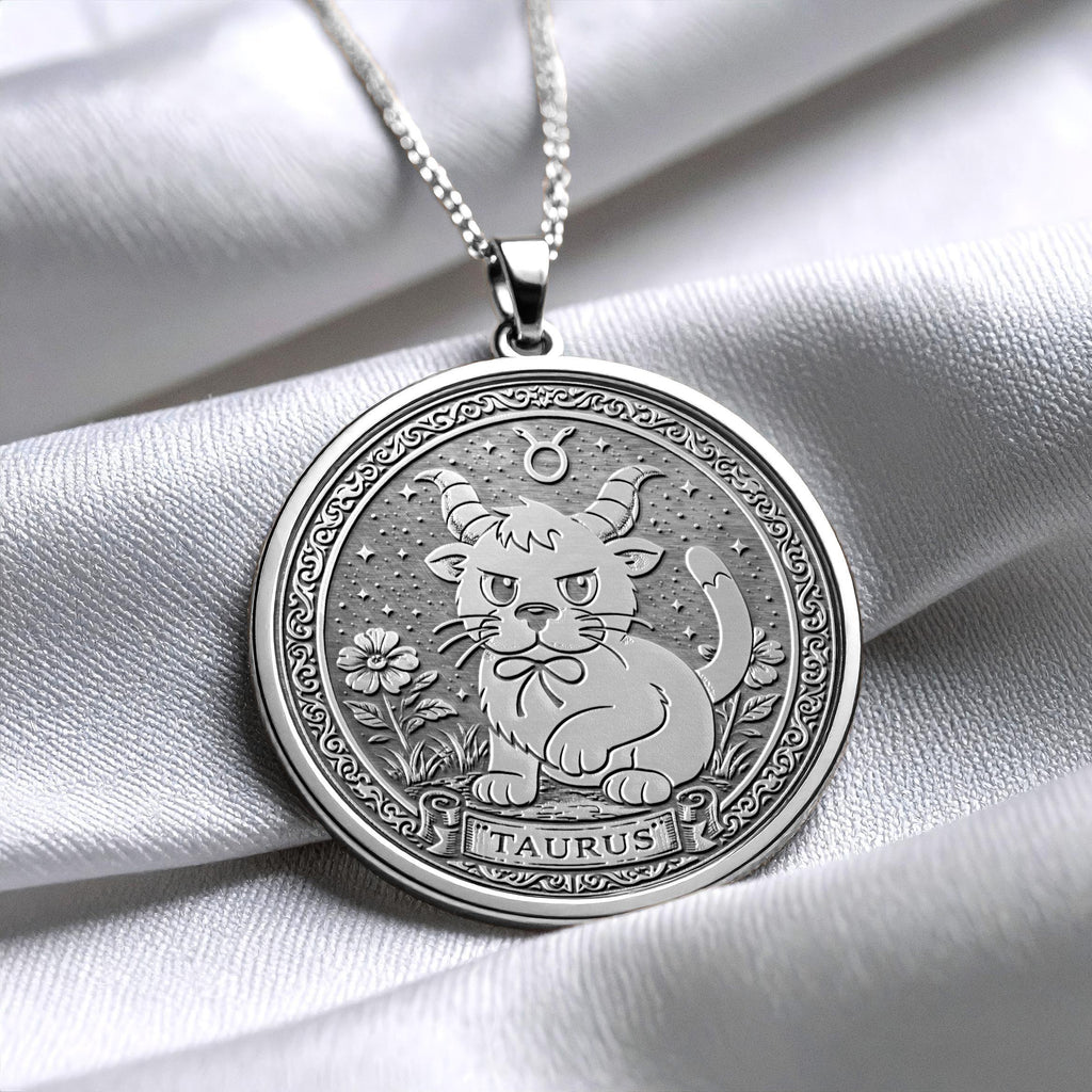 Sterling Silver Cat Taurus Zodiac Pendant Necklace