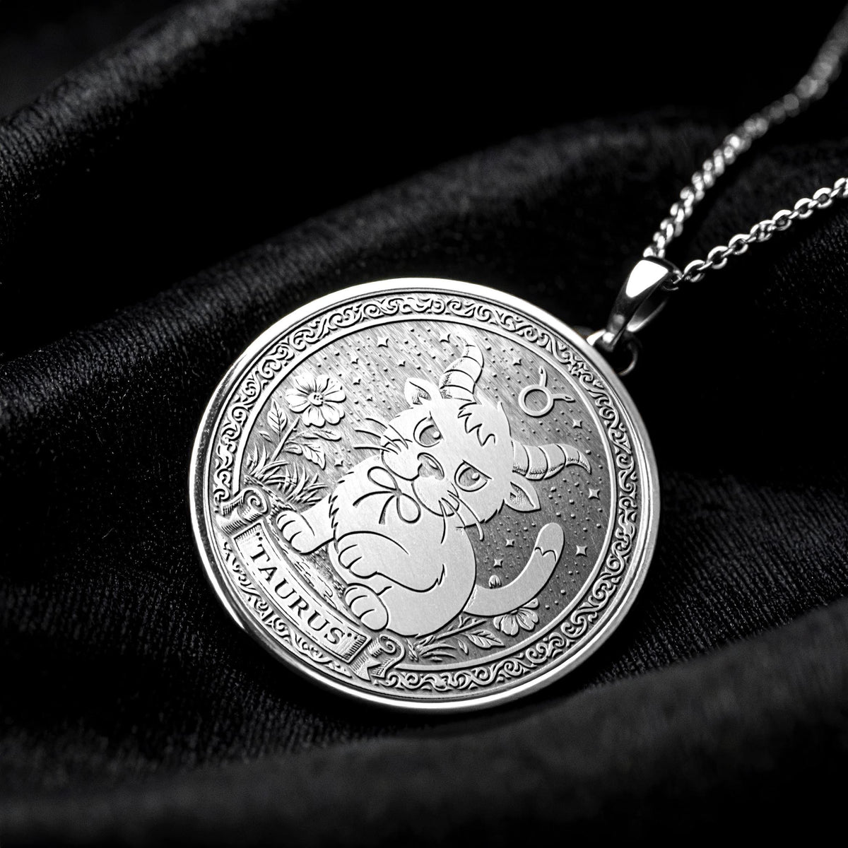 Sterling Silver Cat Taurus Zodiac Pendant Necklace