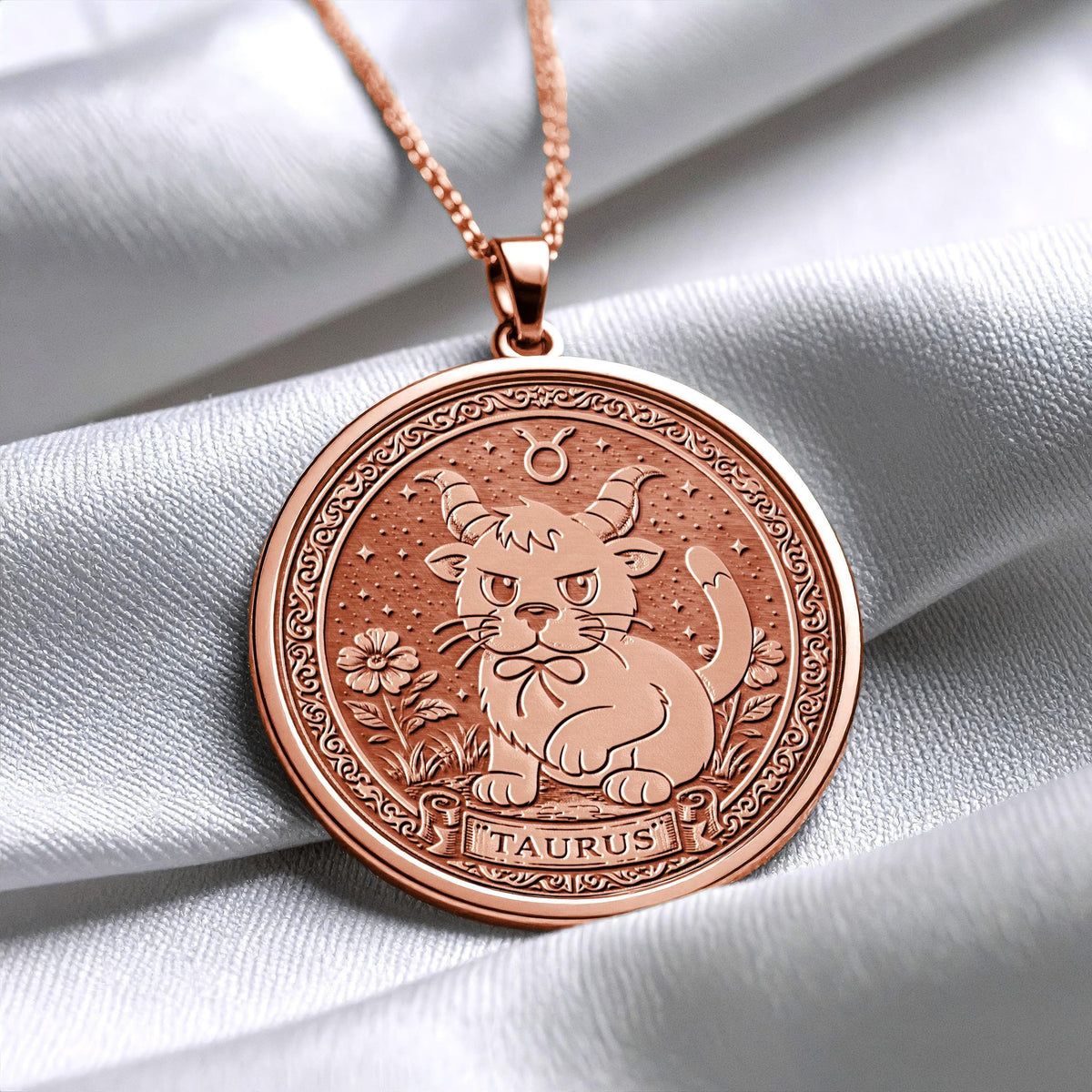Sterling Silver Cat Taurus Zodiac Pendant Necklace