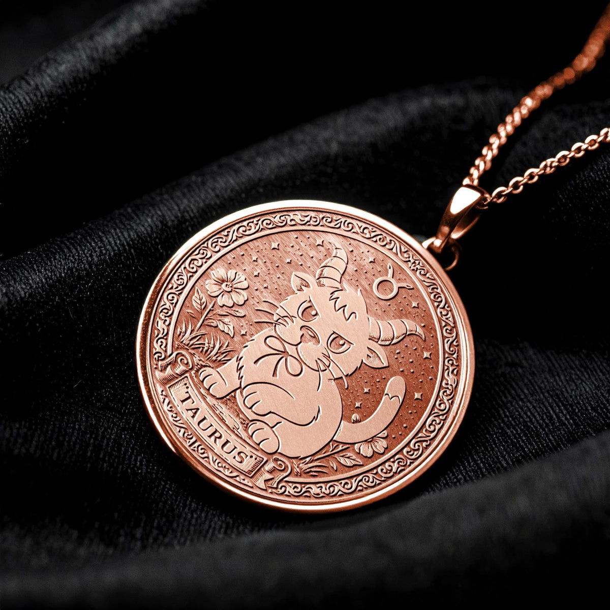 Sterling Silver Cat Taurus Zodiac Pendant Necklace