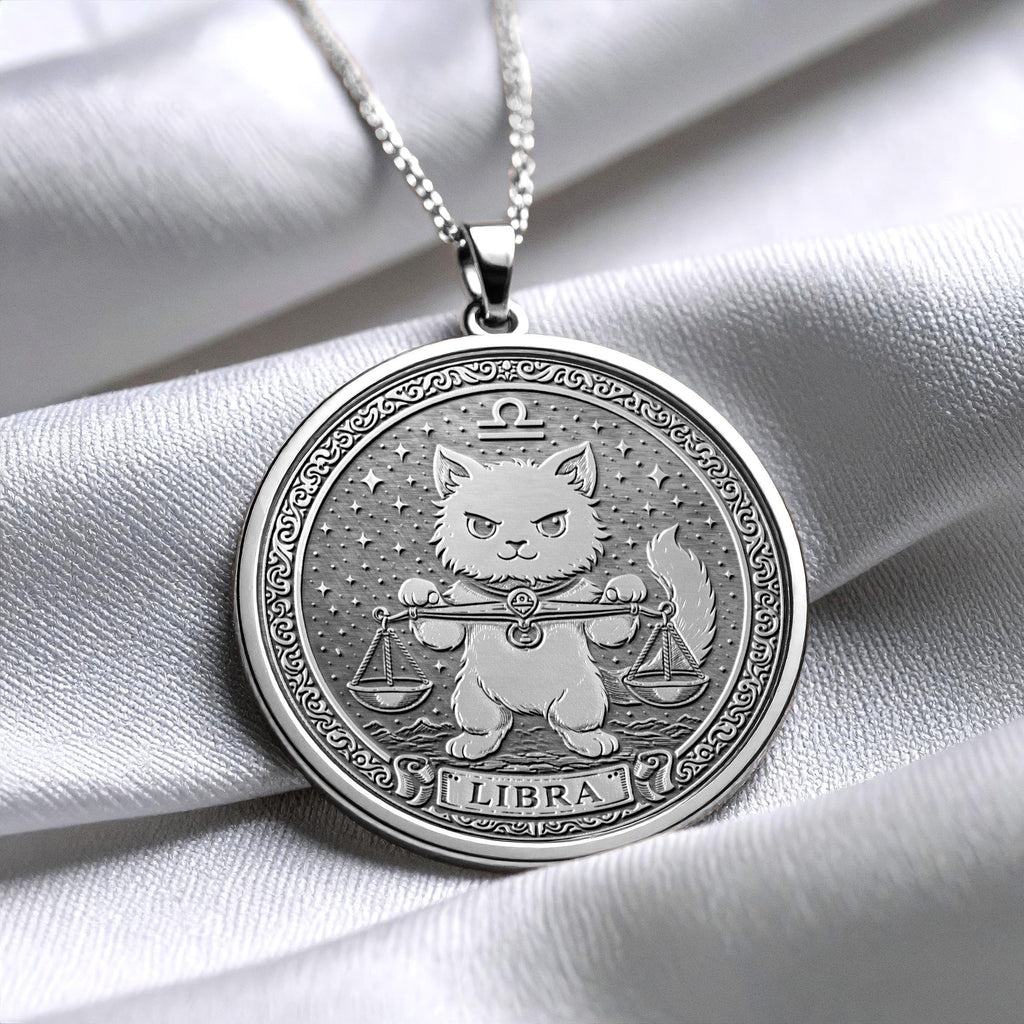 Cat Libra Zodiac Pendant Necklace - Handmade Charm