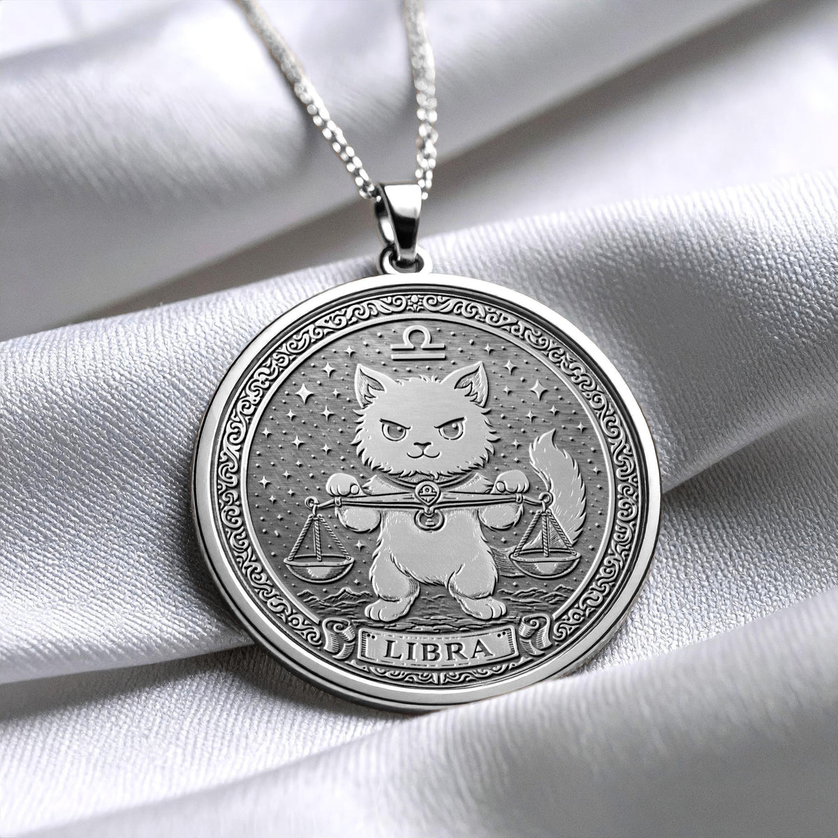 Cat Libra Zodiac Pendant Necklace - Handmade Charm