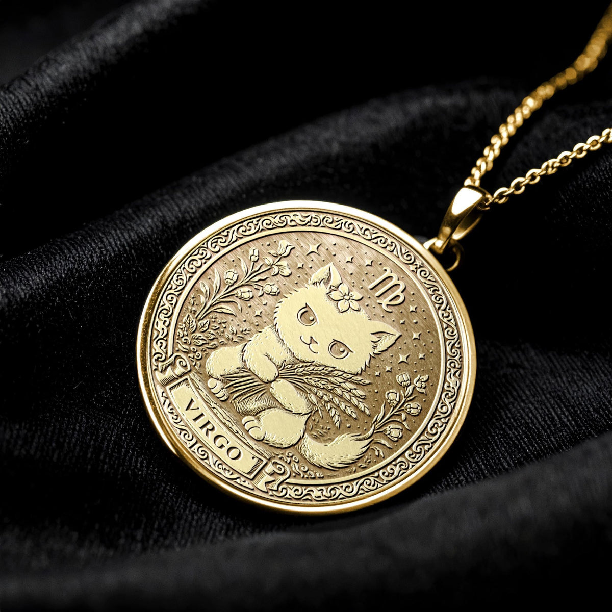 Sterling Silver Cat Virgo Zodiac Pendant Necklace