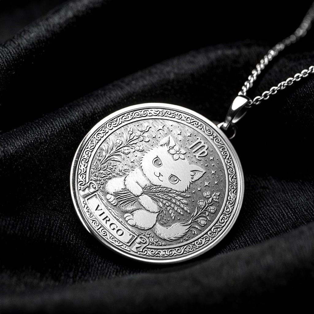 Sterling Silver Cat Virgo Zodiac Pendant Necklace