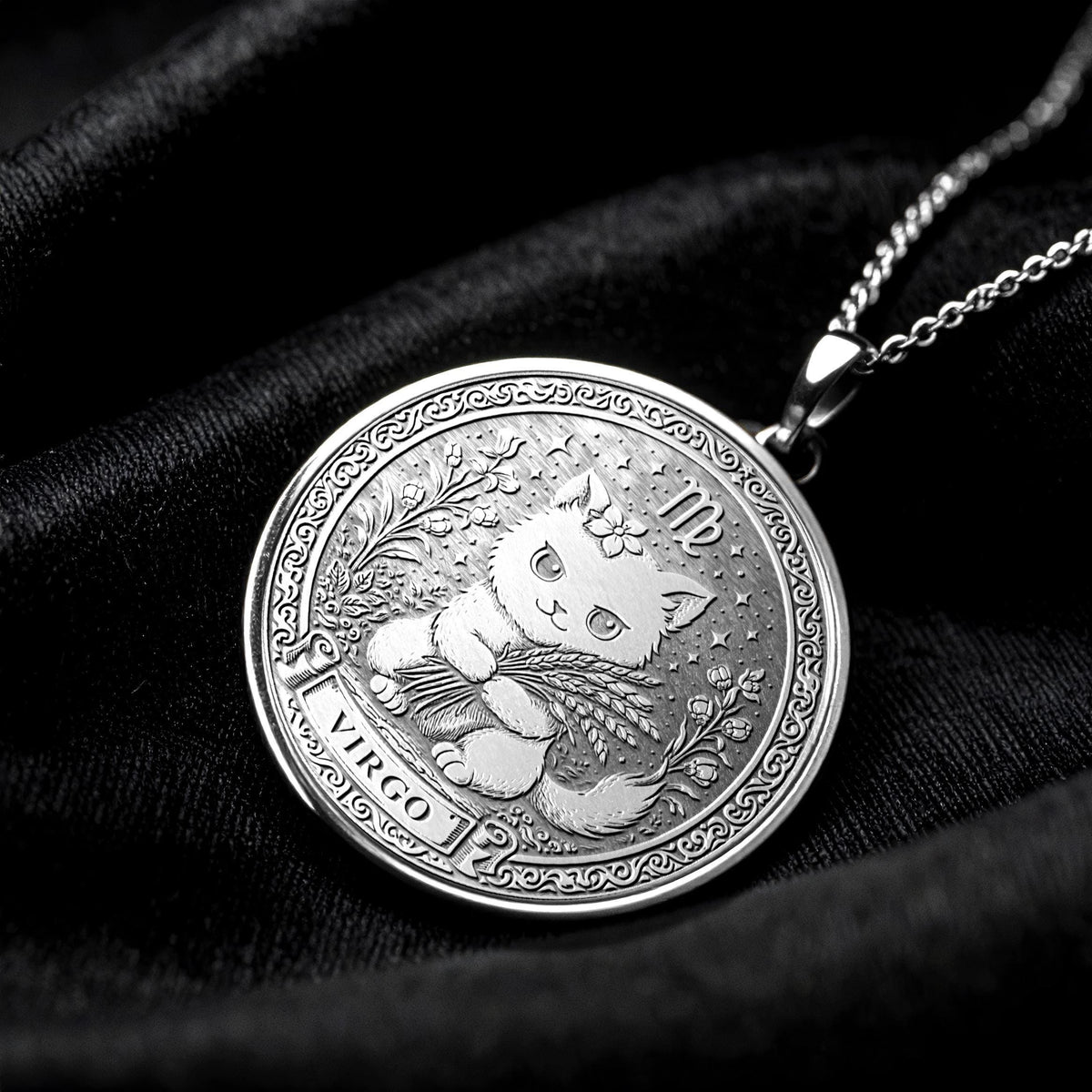 Sterling Silver Cat Virgo Zodiac Pendant Necklace