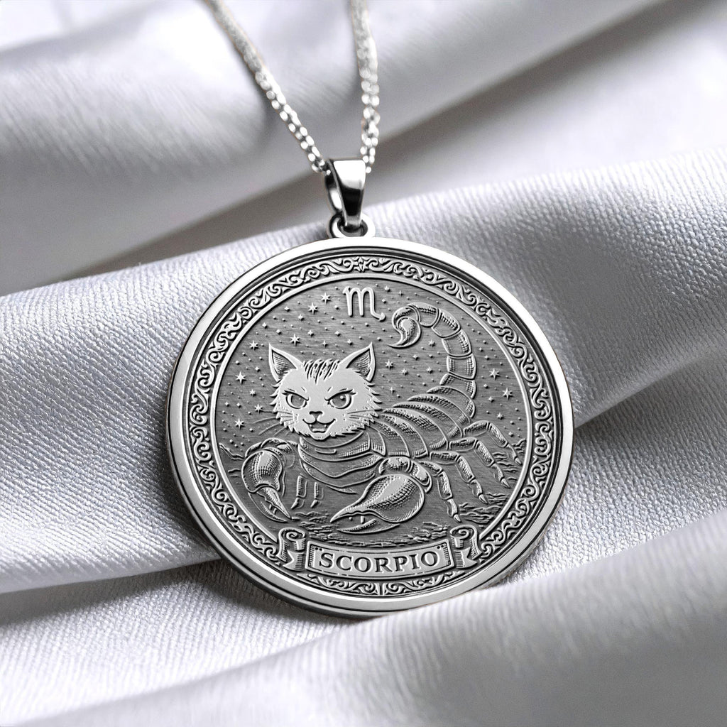 Cat Scorpio Zodiac Pendant – Sterling Silver Necklace
