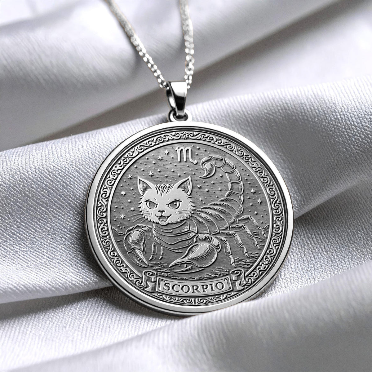 Cat Scorpio Zodiac Pendant – Sterling Silver Necklace